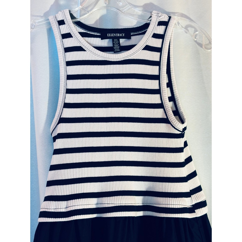 Ellen Tracy Navy White Striped Maxi Dress Sleeveless Nautical ETWS5166 Pockets - Picture 4 of 6
